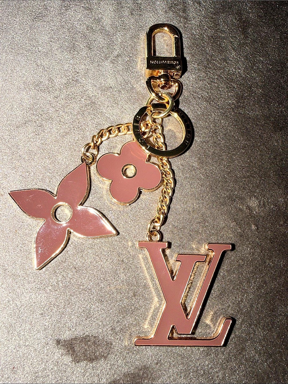 Louis Vuitton Blooming Flowers Bag Charm Key Chain Holder Brown Gold